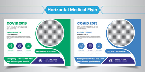 COVID-19 Coronavirus Campaign Flyer health horizontal Green and blue with nice background