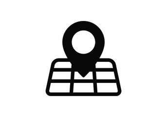 Black location pin icon on map highlighting area for navigation and services