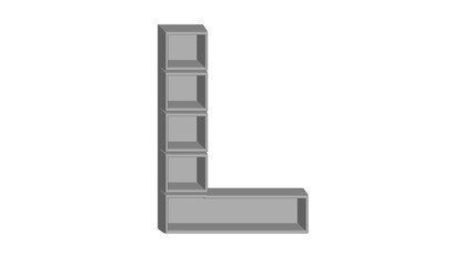 3D ENGLISH ALPHABET MADE OF GRAY 5 STAGED EMPTY BOX : L