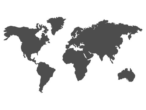 Black vector world map. Earth stock illustration isolated on white background.