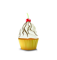 Vanilla cupcake with cherry. vector illustration