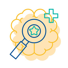 Magnifying Glass on Human Brain Icon Thin Line
