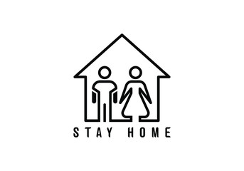 Stay home text. COVID 19 or coronavirus protection campaign logo. Self-isolation appeal as a sign or symbol. Virus prevention concept