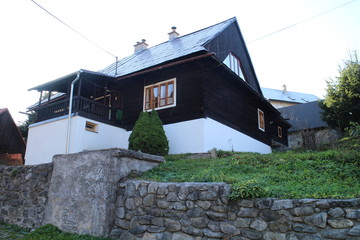 Log cabin house in Nizna Boca village and municipality in Liptovsky Mikulas district, central Slovakia
