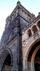 Ancient tower in the architecture of the old town of Prague