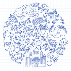 Travel to Greece elements. Greece symbols for magazines, web, tourism