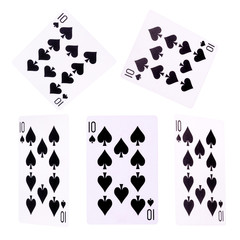 Playing cards for poker game on white background with clipping path.