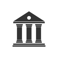 House with columns icon. Building of government, embassy, official institution or establishment with flying banner. Vector Illustration