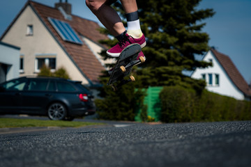 Skateboard jump shoes on the street