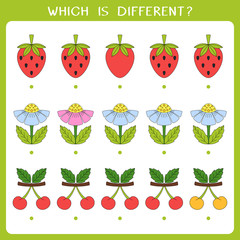 Simple logic game for kids. Find the odd one in the group