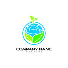 eco logo design, world protect plant logo design vector