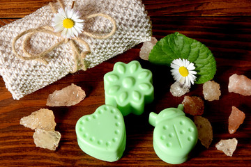Obraz na płótnie Canvas small soaps in various shapes to wash hands for young children