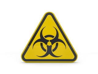 Virus COVID-19, pandemic risk alert. Biohazard sign. Warning sign of virus. 3D
