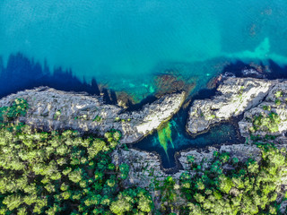 Drone overview coast and forest Norway