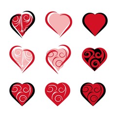 Cute hand drawn hearts icon vector set