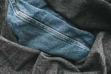 Naklejka premium Jeans fashion background, different colours. Close up