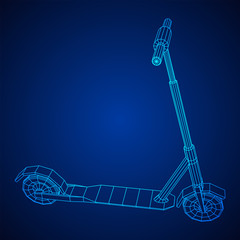 Naklejka premium Roller scooter balance kick push bike. Eco alternative city transport. Wireframe low poly mesh vector illustration.