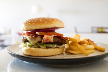 Bacon Cheeseburger with French Fries 