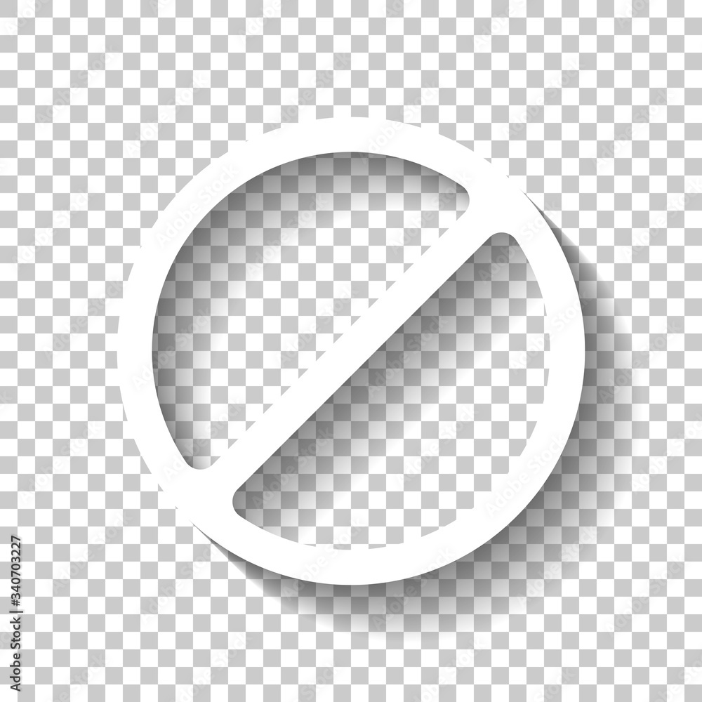 Poster stop or ban or cancel, simple circle. white icon with shadow on transparent background