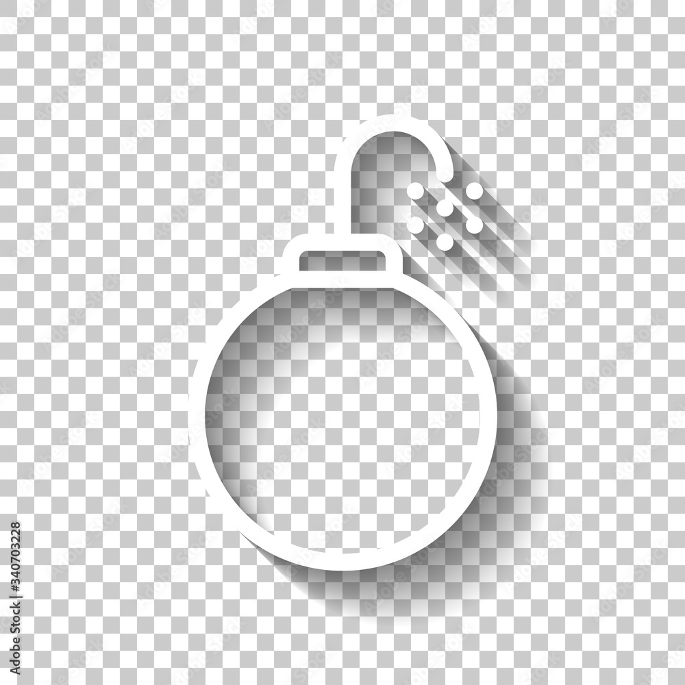 Poster bomb or dynamite, simple linear logo. white icon with shadow on transparent background