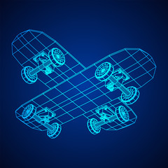 Skateboard longboard pennyboard. Eco alternative city transport. Wireframe low poly mesh vector illustration.