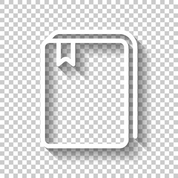 book - outline. White icon with shadow on transparent background