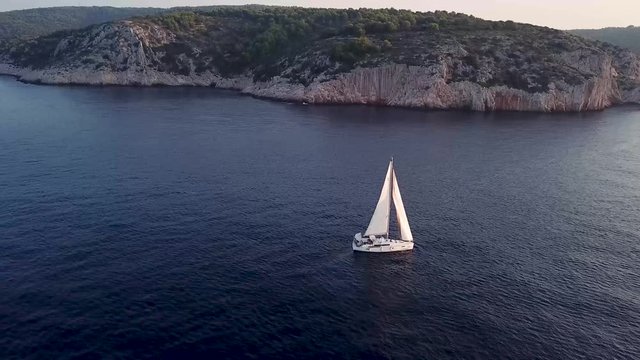 lonely sailing boat on the ocean of croatia, sailing boat on the ocean