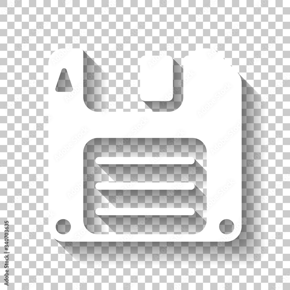 Poster diskette, floopy disk, save file. white icon with shadow on transparent background