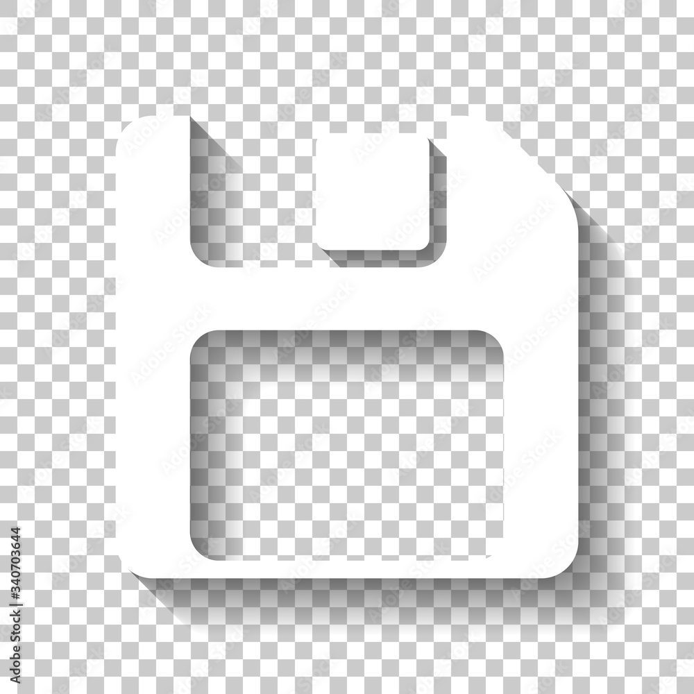 Poster diskette with empty label, floopy disk, save file. white icon with shadow on transparent background