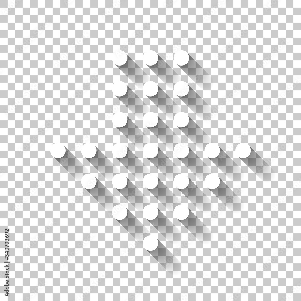 Poster dot arrow cursor, down direction, download. white icon with shadow on transparent background