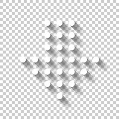 Dot arrow cursor, down direction, download. White icon with shadow on transparent background