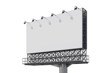 Obraz premium Blank billboard template in white space. Street outdoor advertising. Isolated. Mock up. 3d rendering. Side view.