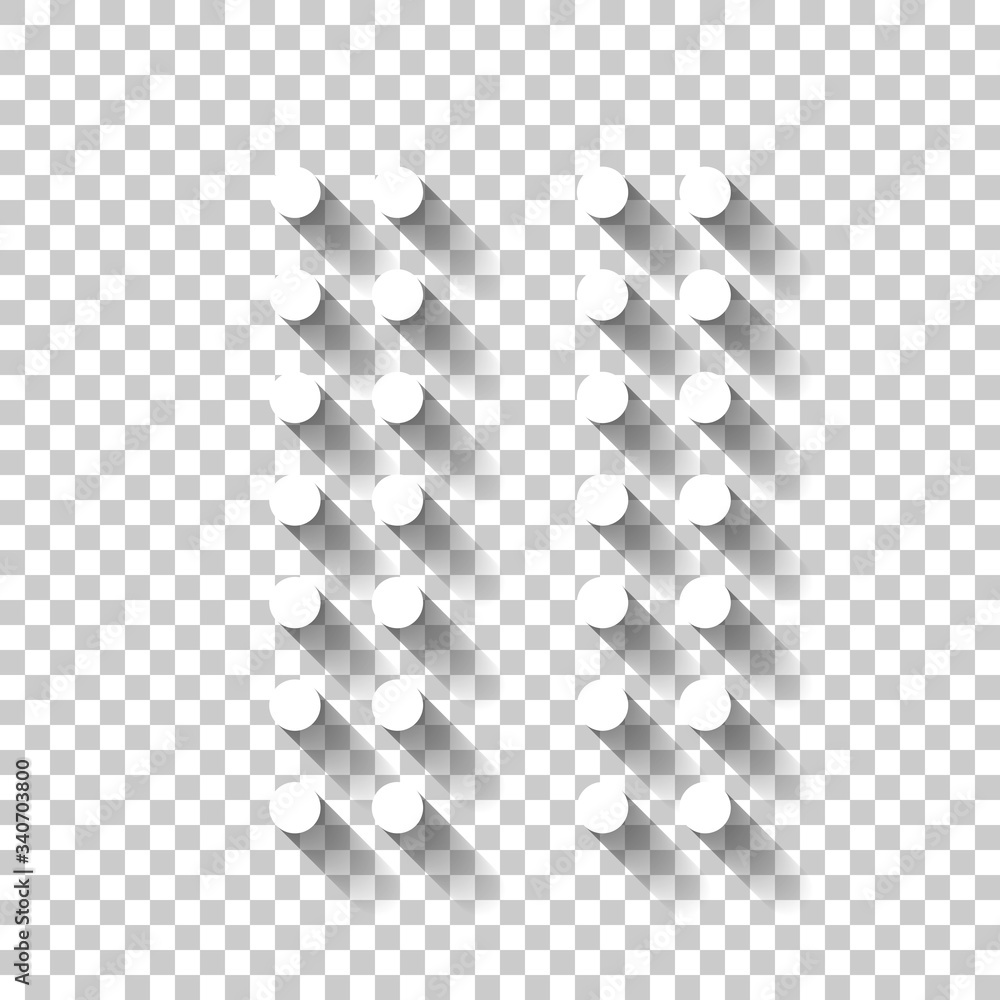 Poster digital dotted pause symbol. white icon with shadow on transparent background
