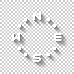 Simple compass, four direction, outline design. White icon with shadow on transparent background