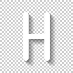 Letter H of alphabet, isolated outline symbol. White icon with shadow on transparent background