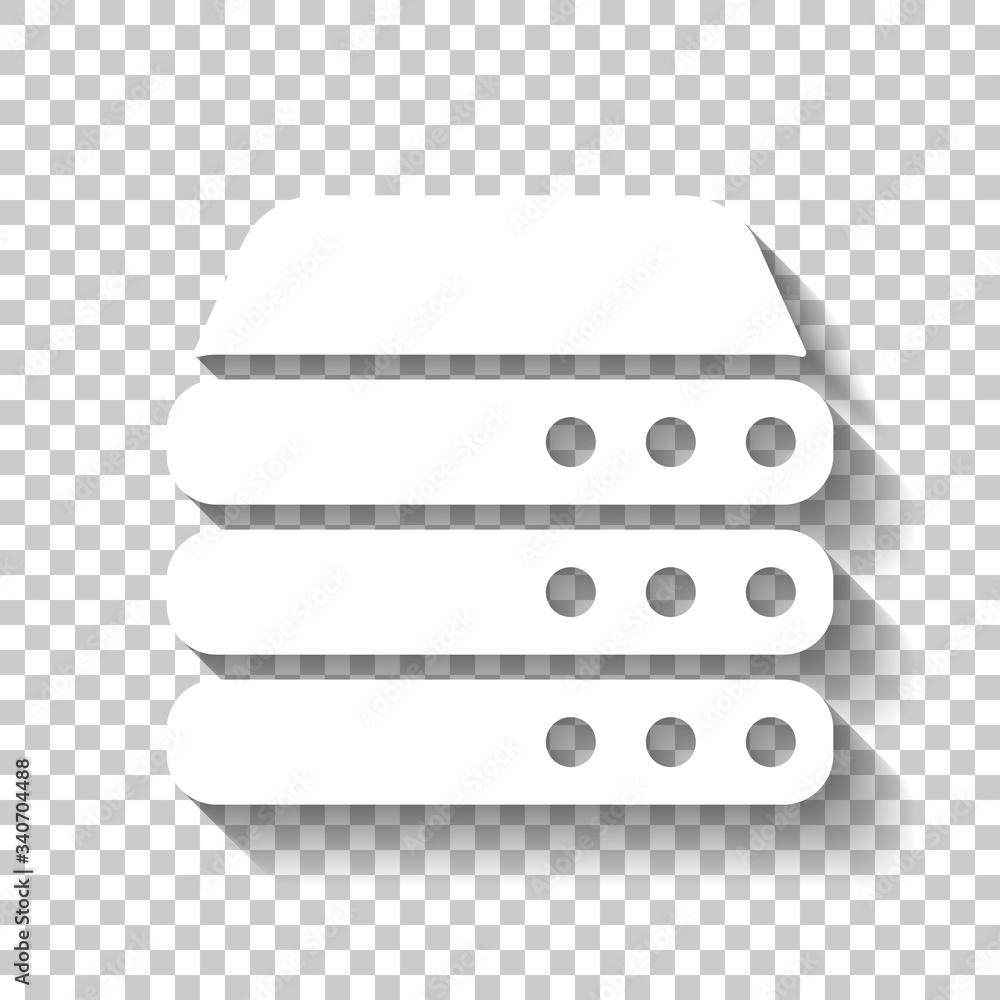 Poster database server, backup data, computer network, cloud hardware. white icon with shadow on transparen