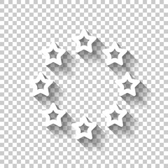 Stars circle, european union. White icon with shadow on transparent background