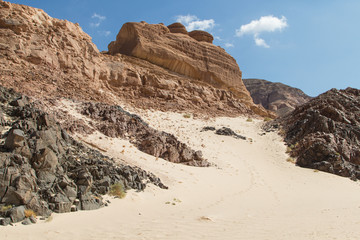 White canyon with yellow rocks. Egypt, desert, the Sinai Peninsula, Dahab.