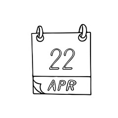 calendar hand drawn in doodle style. April 22. International Mother Earth Day, Secretary's, Administrative Professionals, date. icon, sticker, element