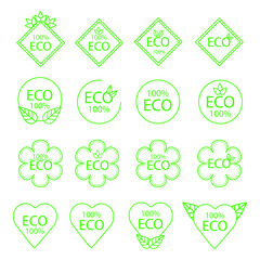 Set of thin line econ icons. Eco friendly natural product symbol. Clean and safe product sign. Vector illustration.