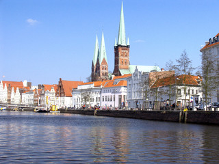 Obraz premium St. Petrie Church and St. Marien Church, Luebeck, Schleswig-Holstein, Germany, Europe