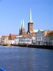 Naklejka premium St. Petrie Church and St. Marien Church, Luebeck, Schleswig-Holstein, Germany, Europe