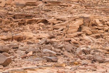 Natural texture of red rocks. Colored canyon, Egypt, the Sinai Peninsula.