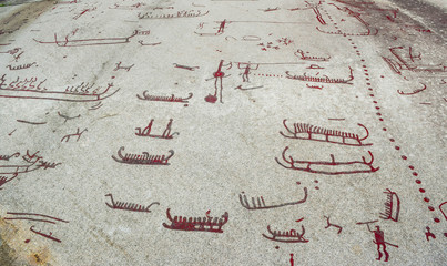 Rock Carvings from Bronze Age, which are about 3000 years old, located at one time on the shores of...