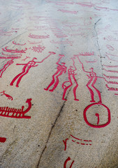 Rock Carvings from Bronze Age, which are about 3000 years old, located at one time on the shores of the fjord, now a UNESCO World Heritage Site. Tanum, Sweden.