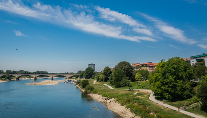 Fototapeta na wymiar Ticino River from Ponte Coperto in Pavia, Lombardy, northern Italy