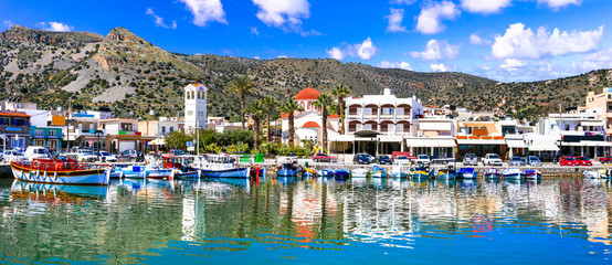 Greece travel. Beautiful places of Crete island - pictorial fishing village Elounda.
