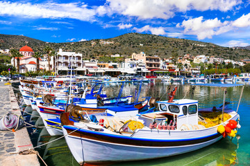 Fototapeta na wymiar Greece travel. Beautiful places of Crete island - pictorial fishing village Elounda.
