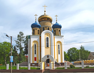 Fototapeta na wymiar View of the Three Saints Church on a summer day. Sovetsk, Kaliningrad region