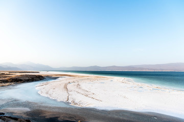 Traditional harvest of the salt in Lake Assal